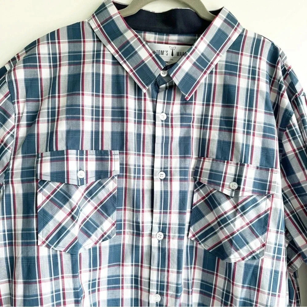 Mens Tomsware Button Front Long Sleeve Shirt Size XXL Western Blue White Red